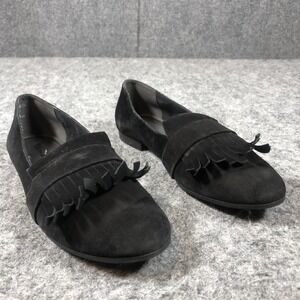 Tamaris Shoes Womens Size 8.5‎ Black Suede Fringe Slip On Loafers Comfort